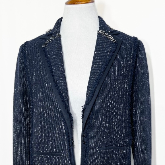 Vince Navy Blue Fringe Tweed Long Sleeve Open Front Blazer Jacket Size Small - Picture 4 of 14